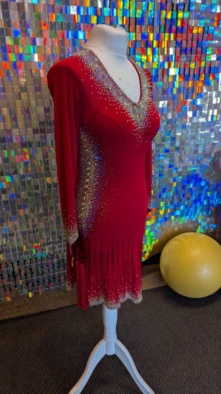 striking red Latin dress